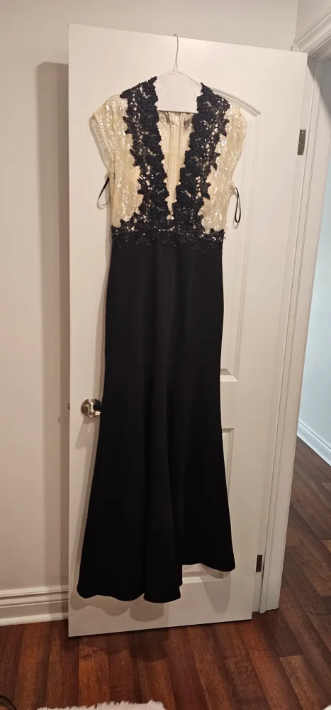 Elegant Black & Cream Evening Gown thumbnail