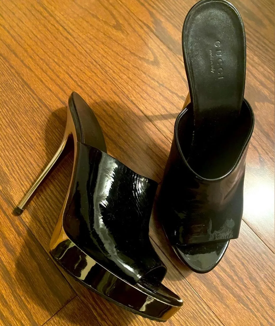 Gucci Black Patent Leather Platform Mules - Size 8.5 thumbnail