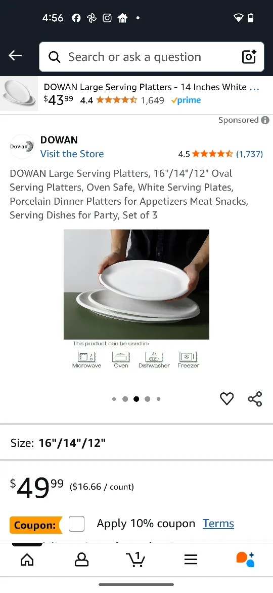 DOWAN Large Serving Platters - 16/14/12 inch Oval Set thumbnail