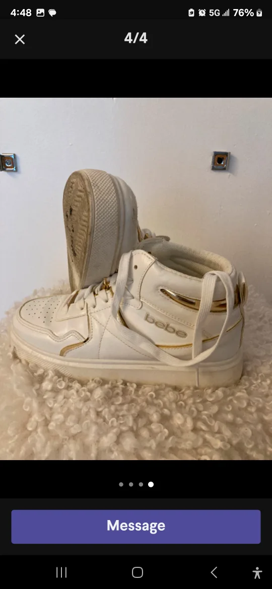 Bebe White & Gold High Top Sneakers thumbnail