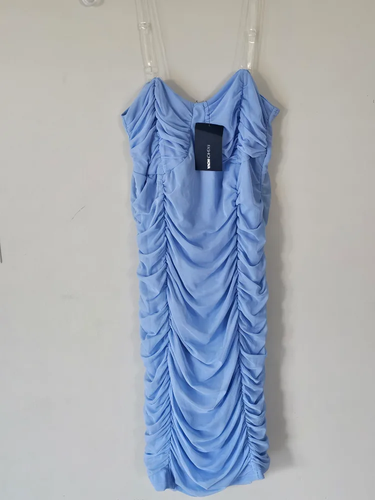 Fashion Nova Blue Ruched Bodycon Dress -Large thumbnail