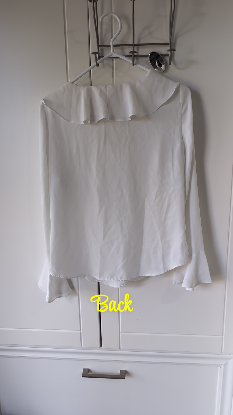 White Ruffle Blouse & Blue Cardigan
