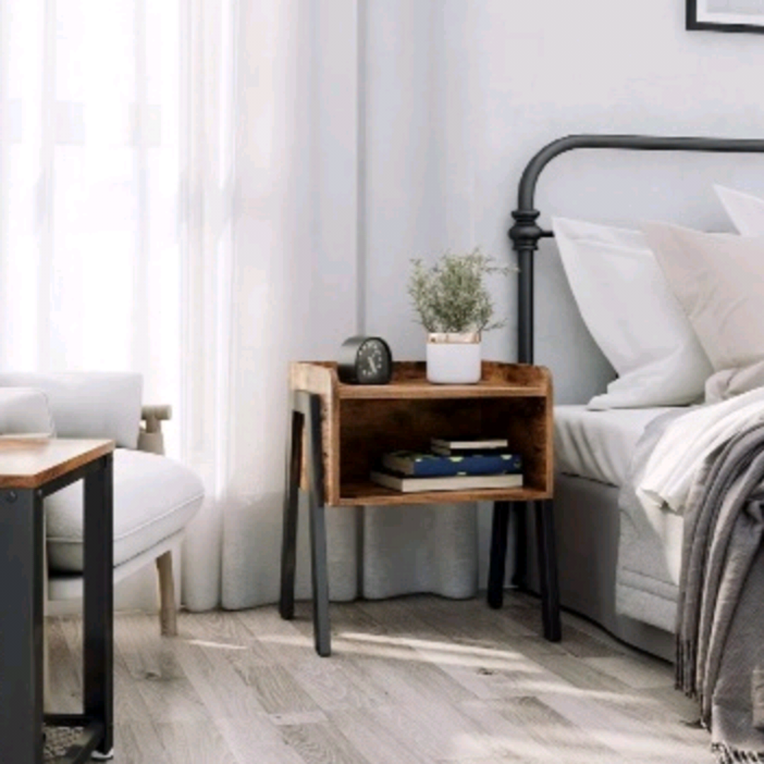 Brown Wood Nightstand with Metal Legs - photo 2