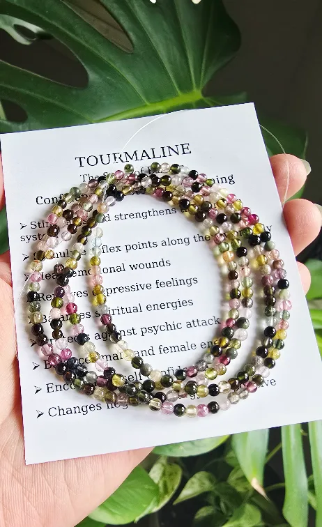New 3mm round Tourmaline natural gemstone beads. 30" long. thumbnail