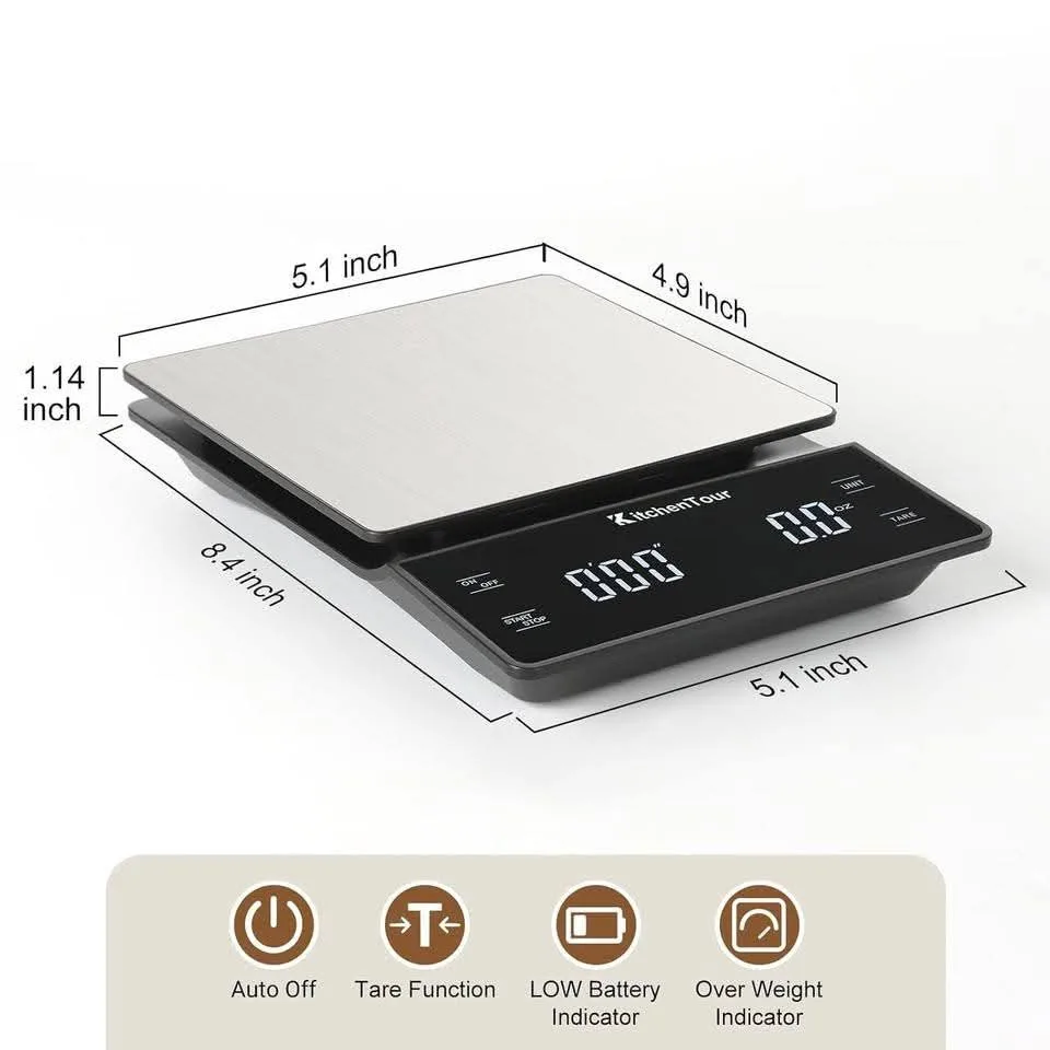 New~Coffee Scale W/Timer 3kg/0.1g -LCD, Stain Steel Plt thumbnail