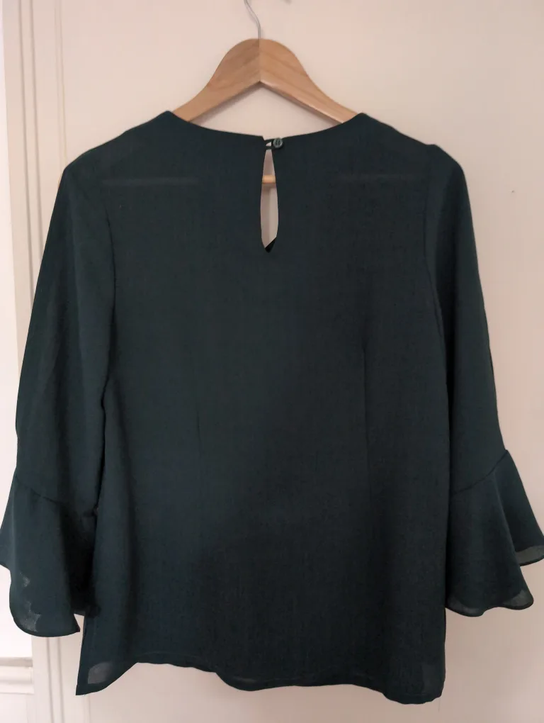🇨🇦Dark Green Blouse with Slit Bell Sleeves image indicator(2)