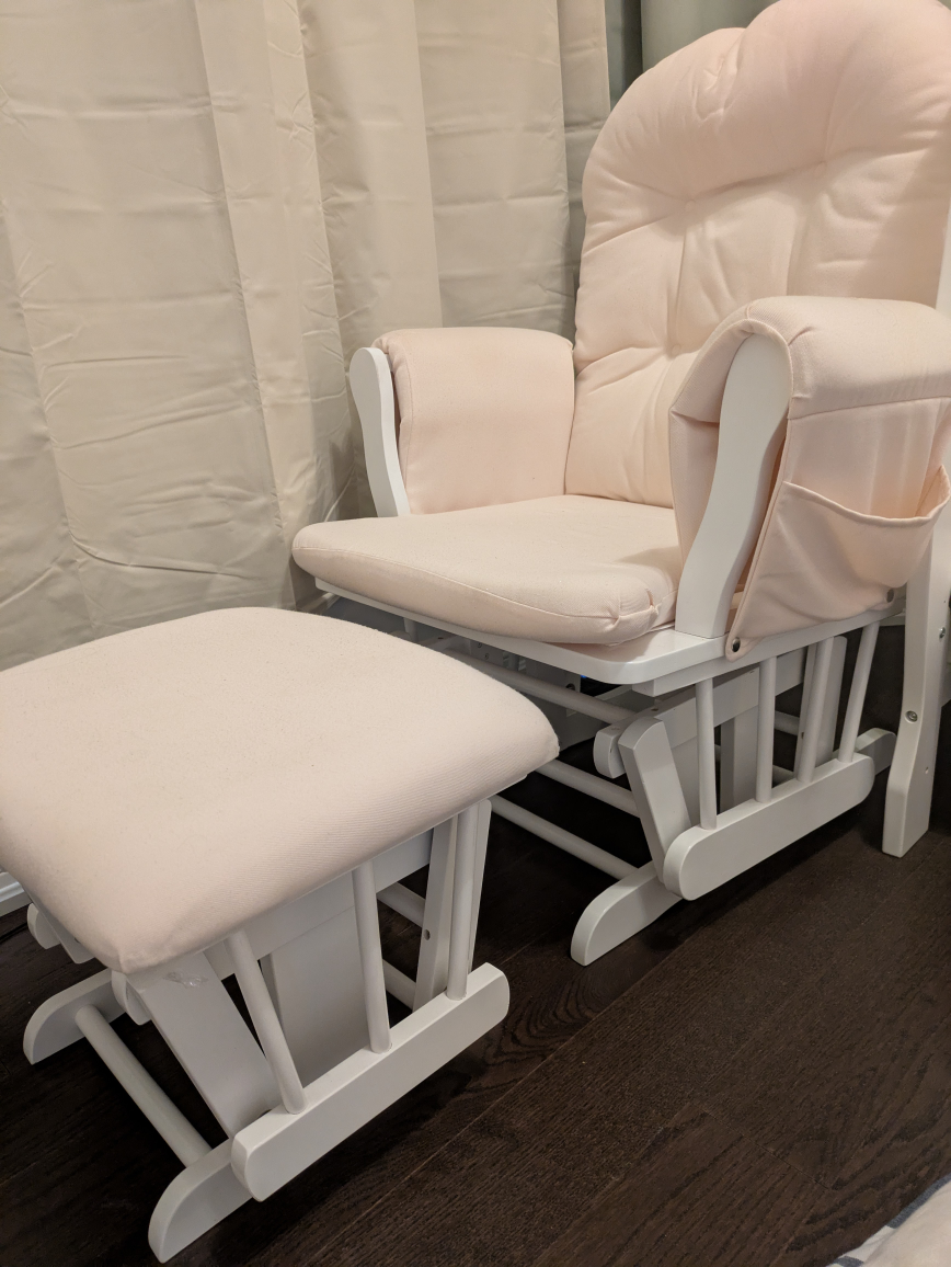 Glider Rocking Chair with Ottoman - Pink & White