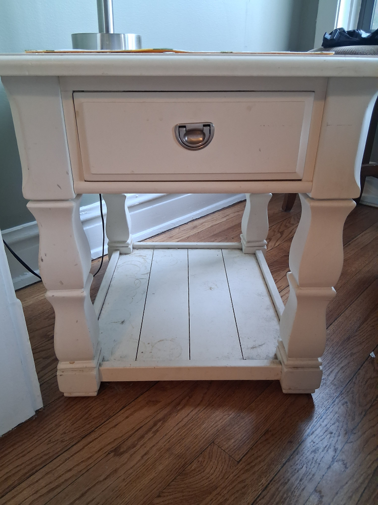 White Wooden Nightstand with Drawer