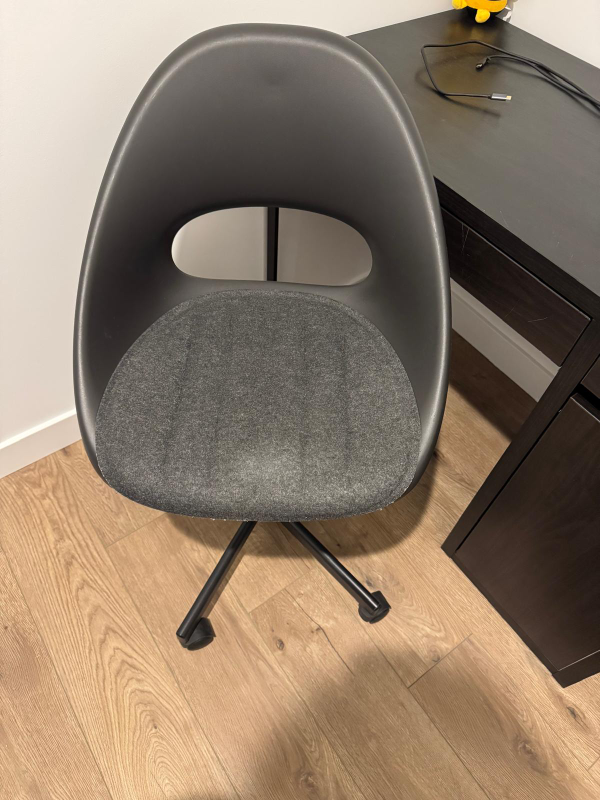 Black Desk and Grey Office Chair
