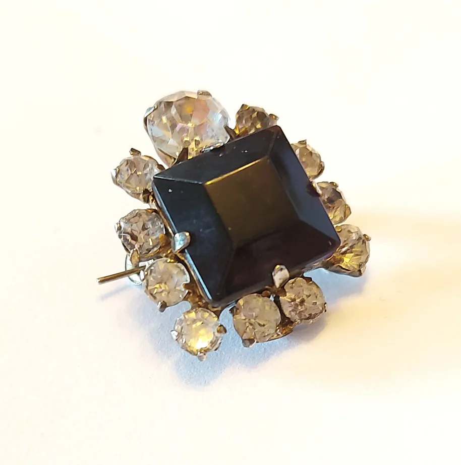 Vintage Black & Crystal Brooch thumbnail