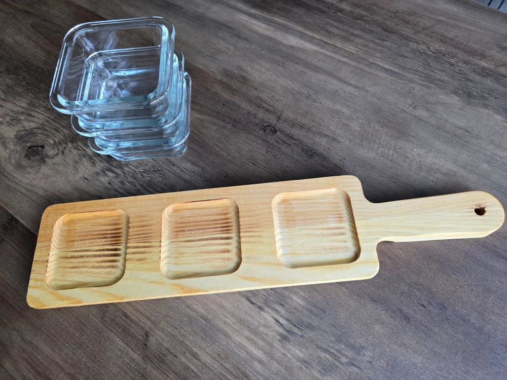 Wooden Serving Tray with Glass Bowls image indicator(3)