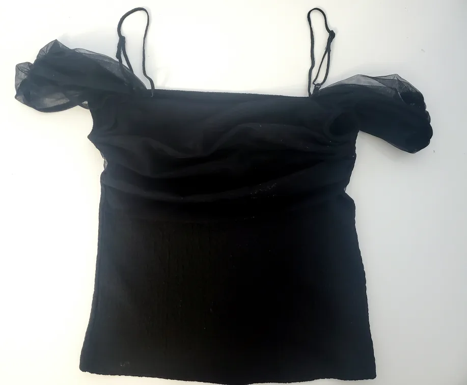 Black top with Short Sleeve frills thumbnail