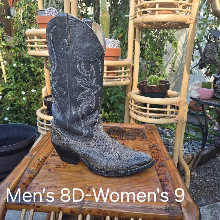 Grey Leather & Snakeskin Cowboy Boots Size Men's 8D thumbnail
