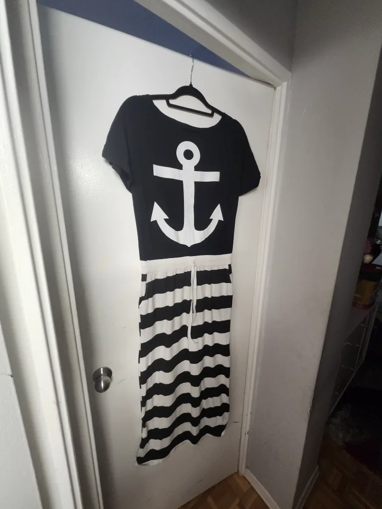 Black & White Striped Anchor Dress thumbnail