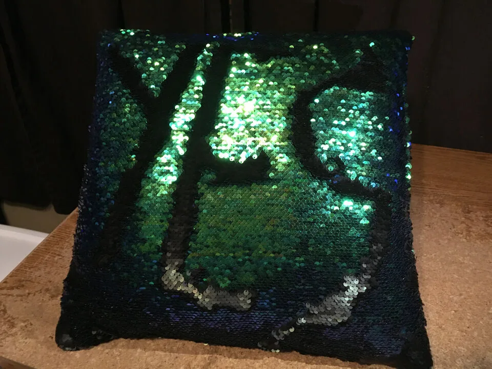 Sequin Pillow - Green & Black 15" x 15" thumbnail