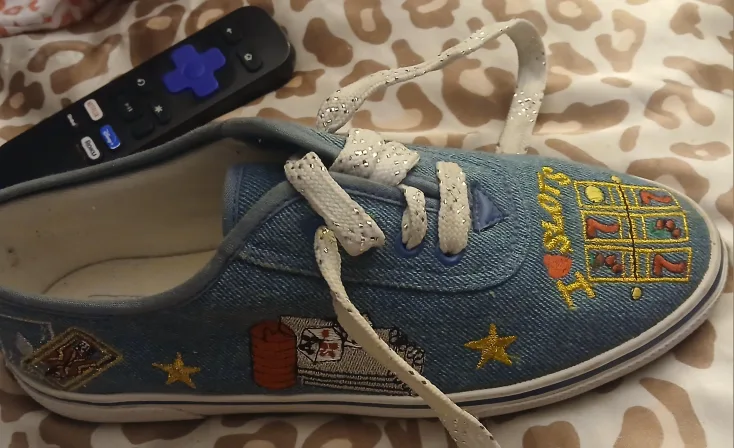 Denim Sneakers with Casino Design- 6.5 thumbnail