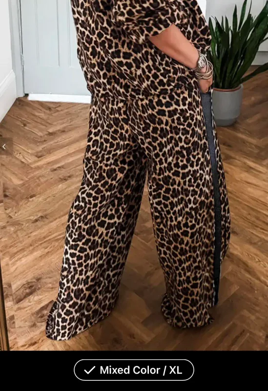 Leopard Print Wide Leg Pants - XL thumbnail