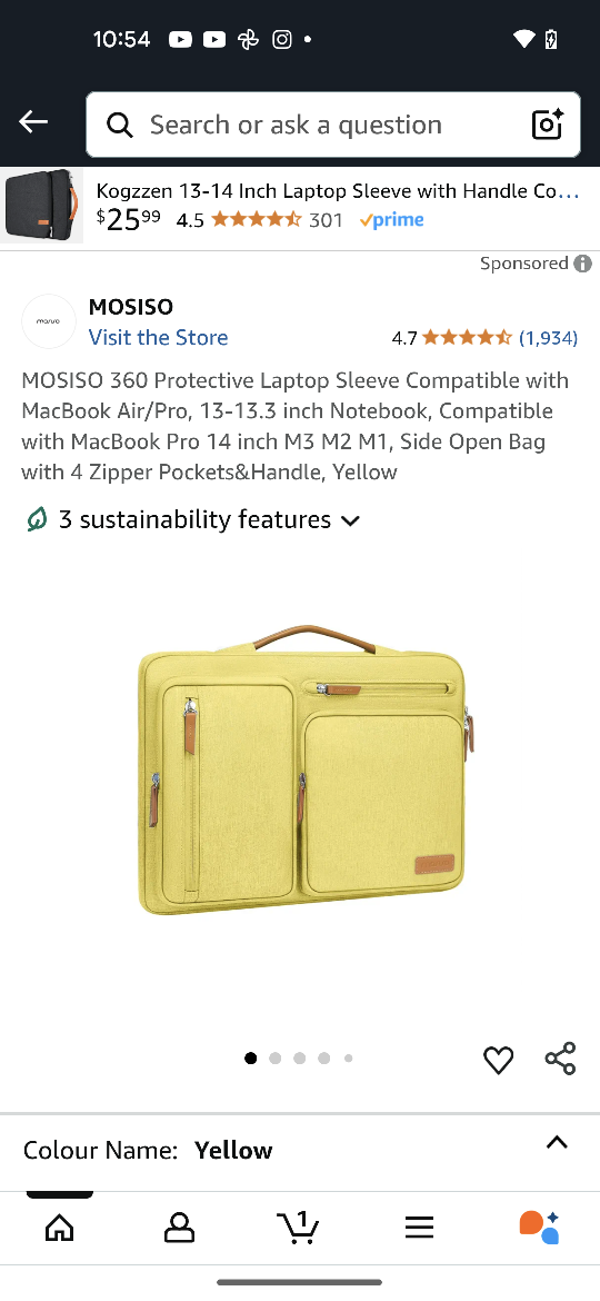 MOSISO 13-14 Inch Laptop Sleeve - Yellow
