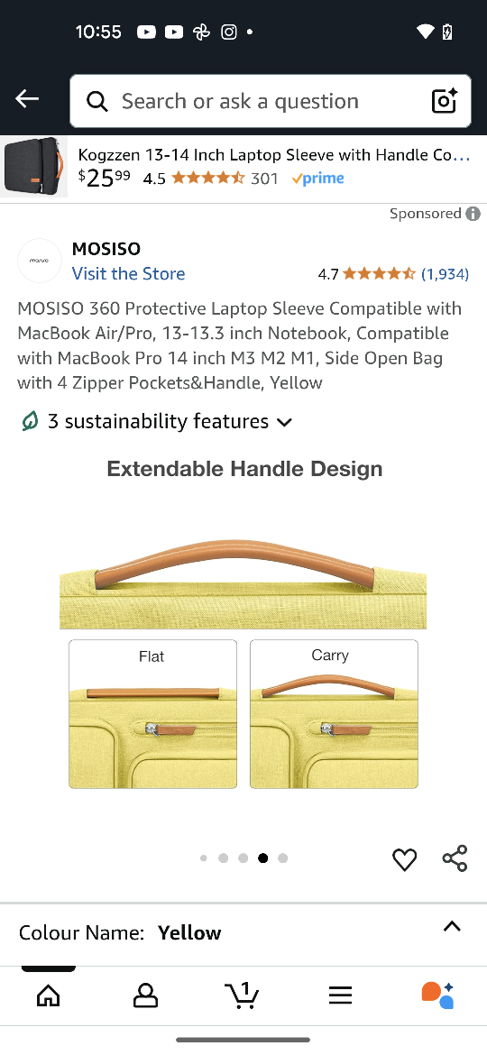 MOSISO 13-14 Inch Laptop Sleeve - Yellow - photo 5