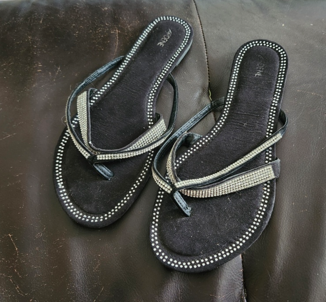 Ardene Black Rhinestone Flip Flops - Size 9 - photo 2