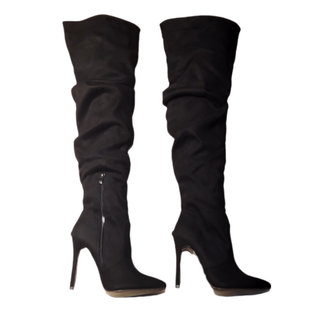 Black Thigh High Heel Boots, Size 39