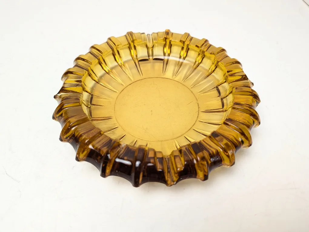 Vintage Amber Glass Ashtray ~ Retro Home Decor thumbnail