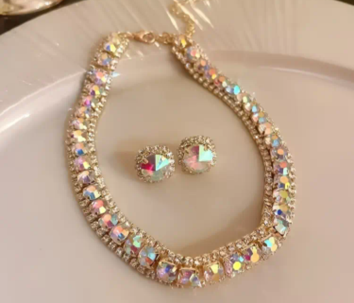Rhinestone Necklace & Earring Set
