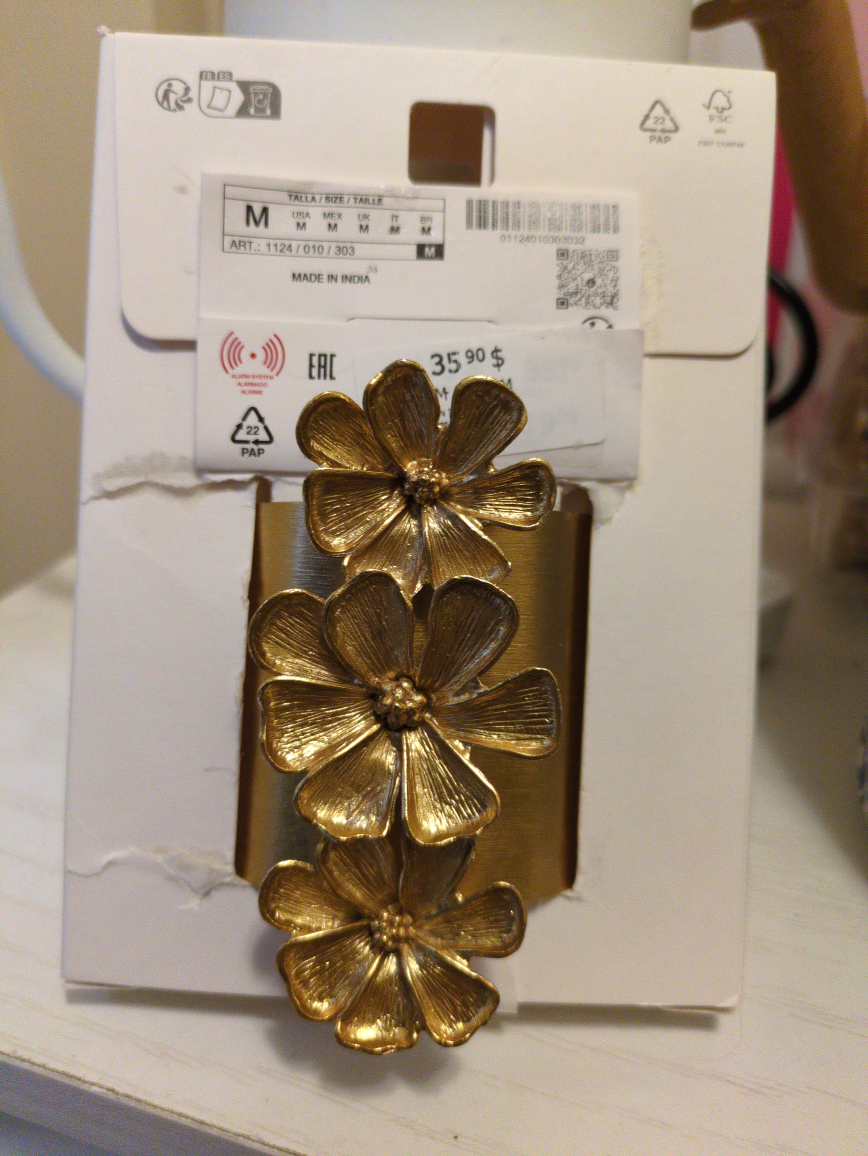 Zara Gold Flower Cuff Bracelet - Size M