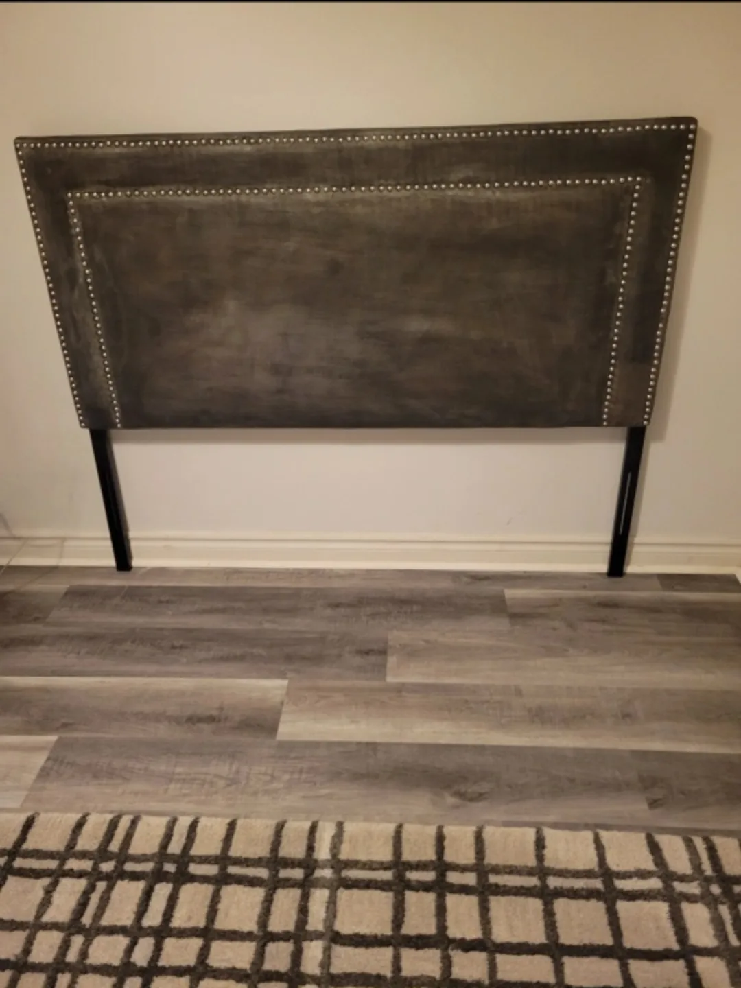 Grey Headboard with silver nailhead thumbnail