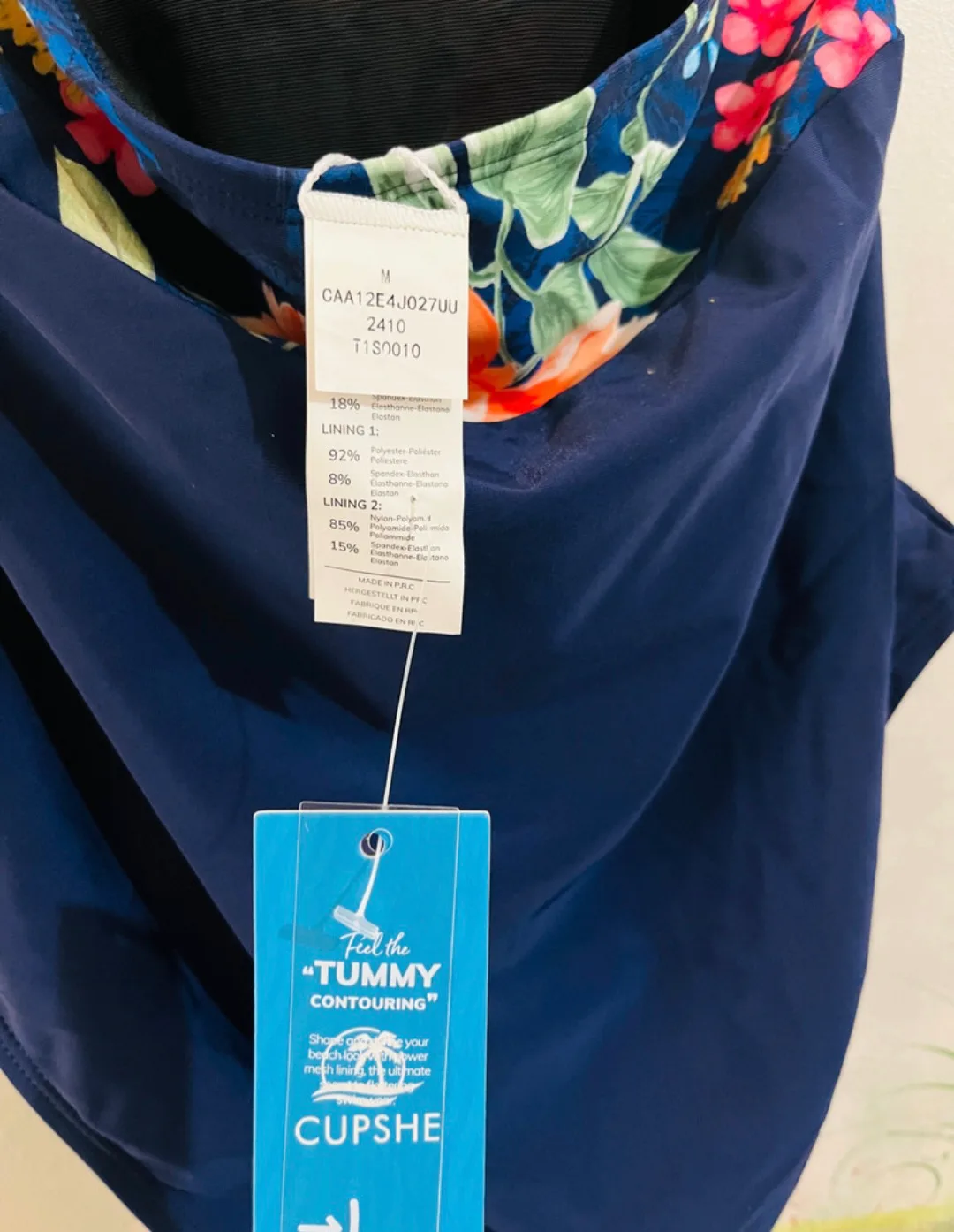 Floral & Navy Colorblock Halterneck Tummy Control One-Piece-Size image indicator(6)