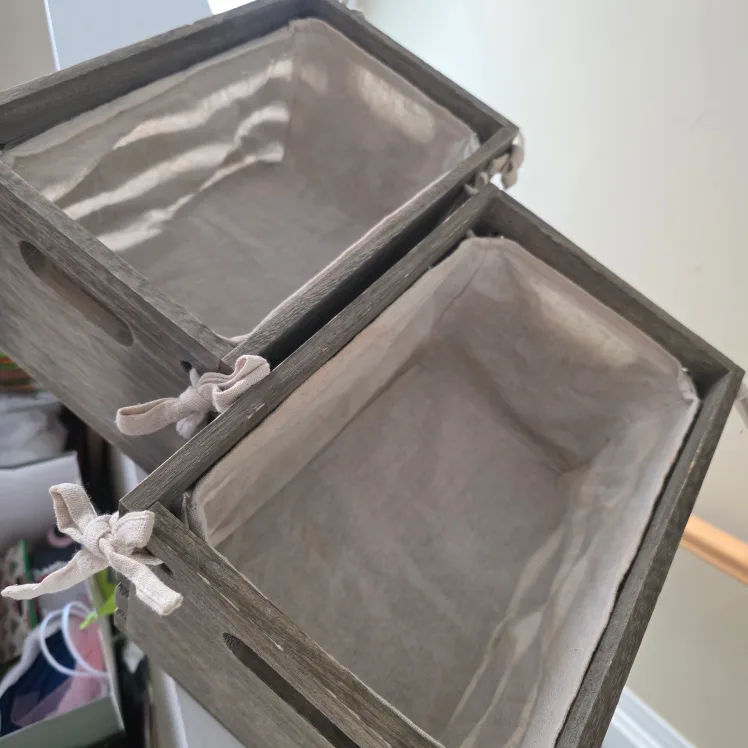 Set of 2 Grey Wooden Storage Crates image indicator(2)