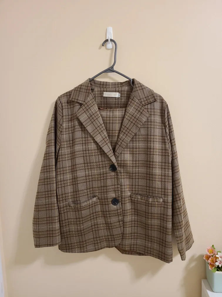 Brown Plaid Blazer&Skirt Set image indicator(2)