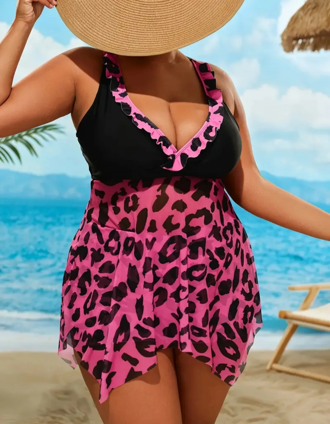 Pink Leopard Print Swim Dress thumbnail
