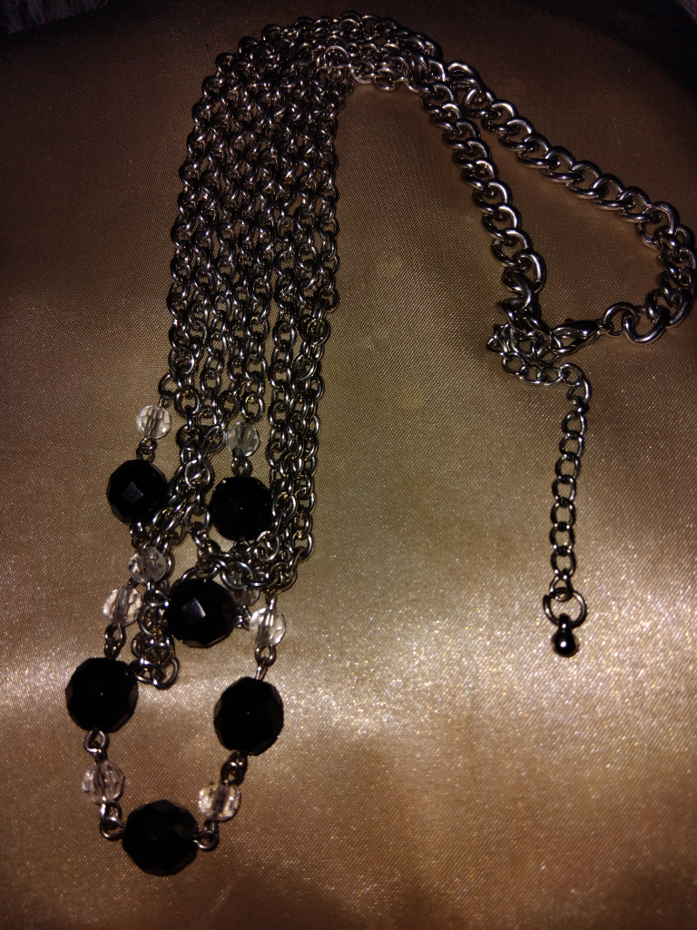 Silver Tone Chain Necklace with Black Beads