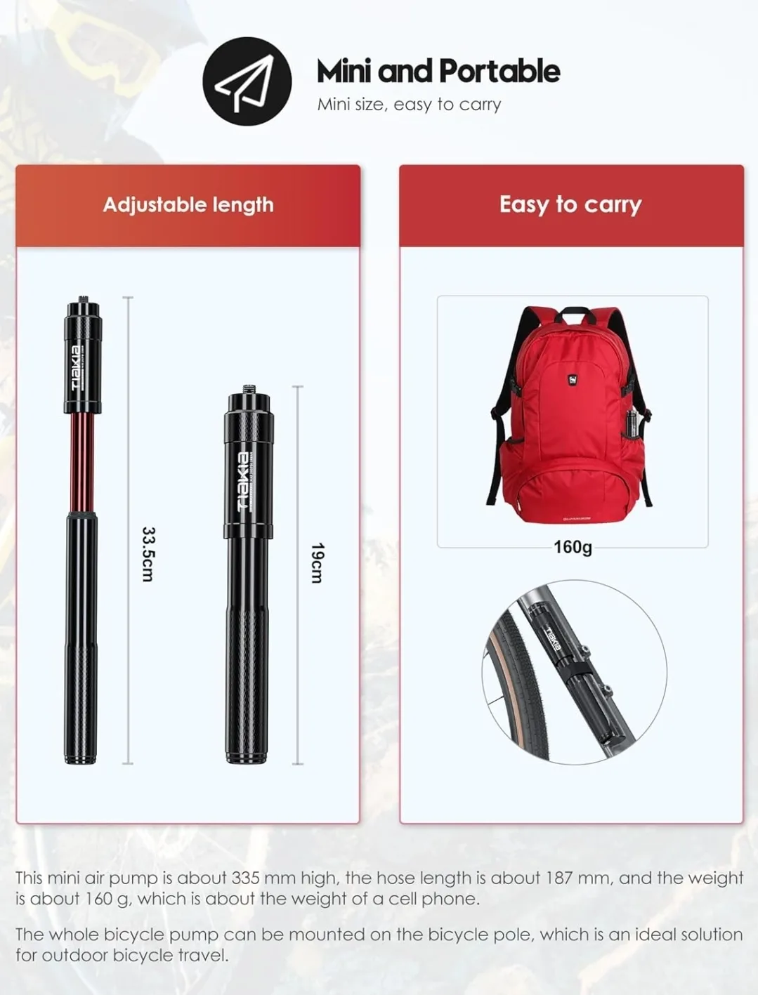 Tiakia Mini Bike Pump – 260 PSI High Pressure image indicator(5)