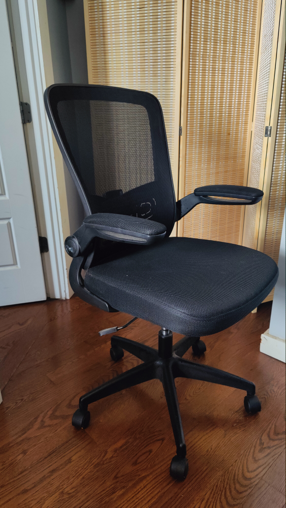 Black Mesh Office Chair with Flip-Up Arms