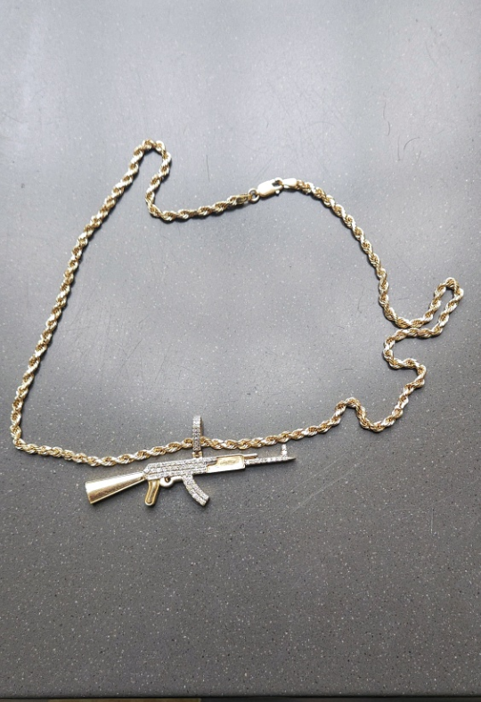 10k Yellow Gold Rope Chain & AK Pendant With Diamonds - photo 3