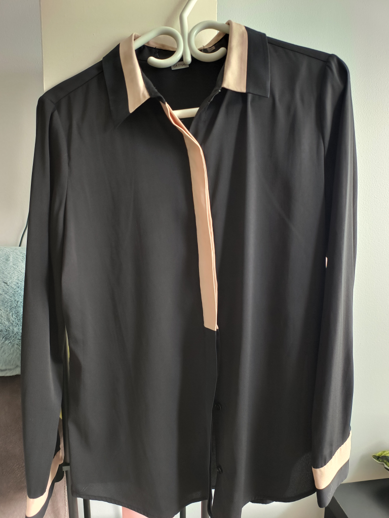 Black Blouse with Pink Trim - Size M
