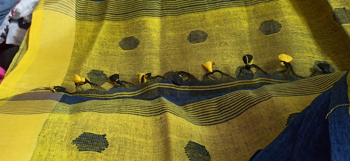 Yellow & Blue Cotton Saree.New 🍁 - photo 2