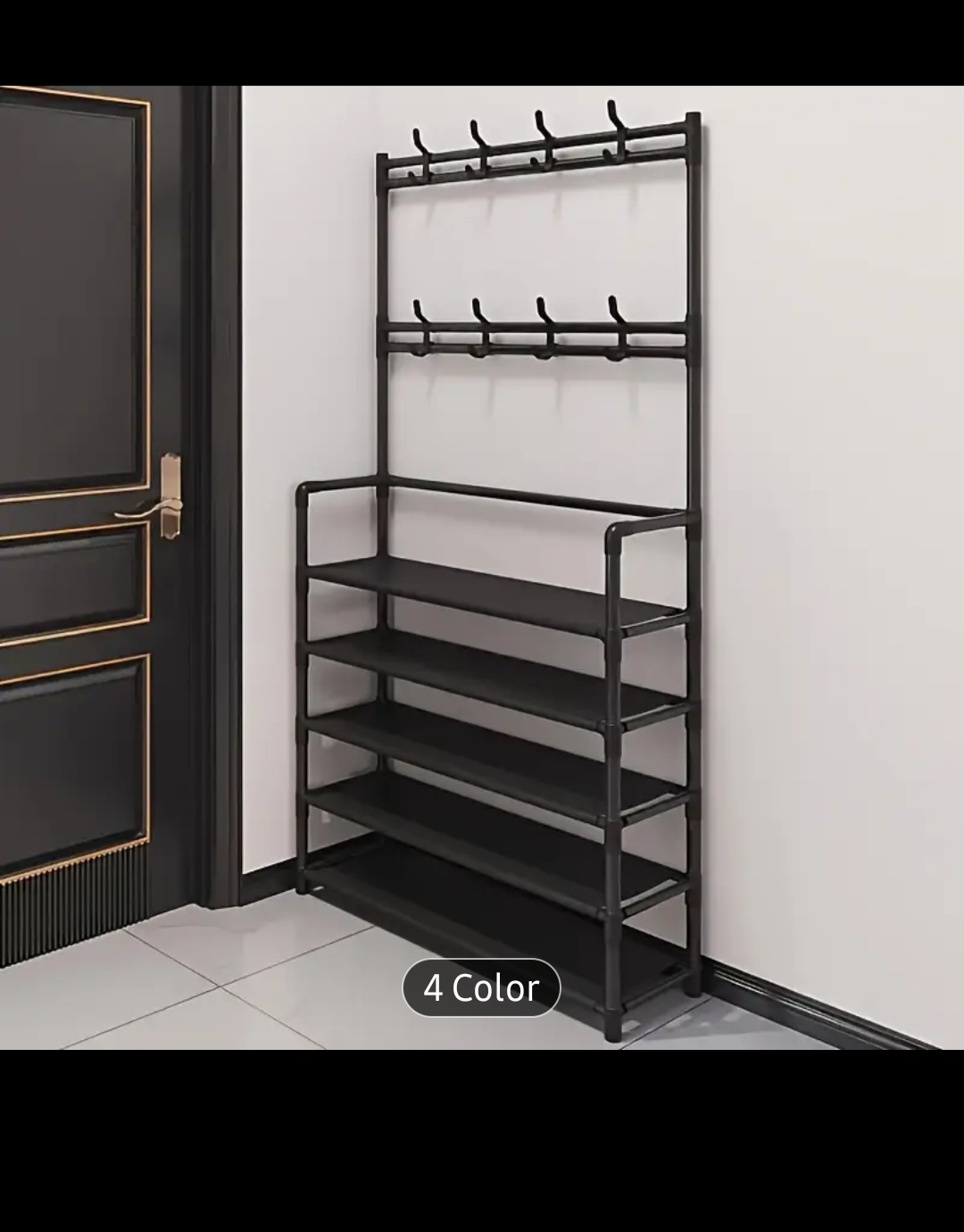 5-Tier Metal Shoe Rack with Coat Hooks