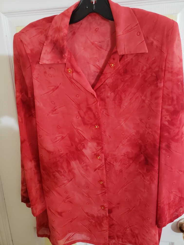 🇨🇦pink Patterned Blouse transparent  front button fot 14-16