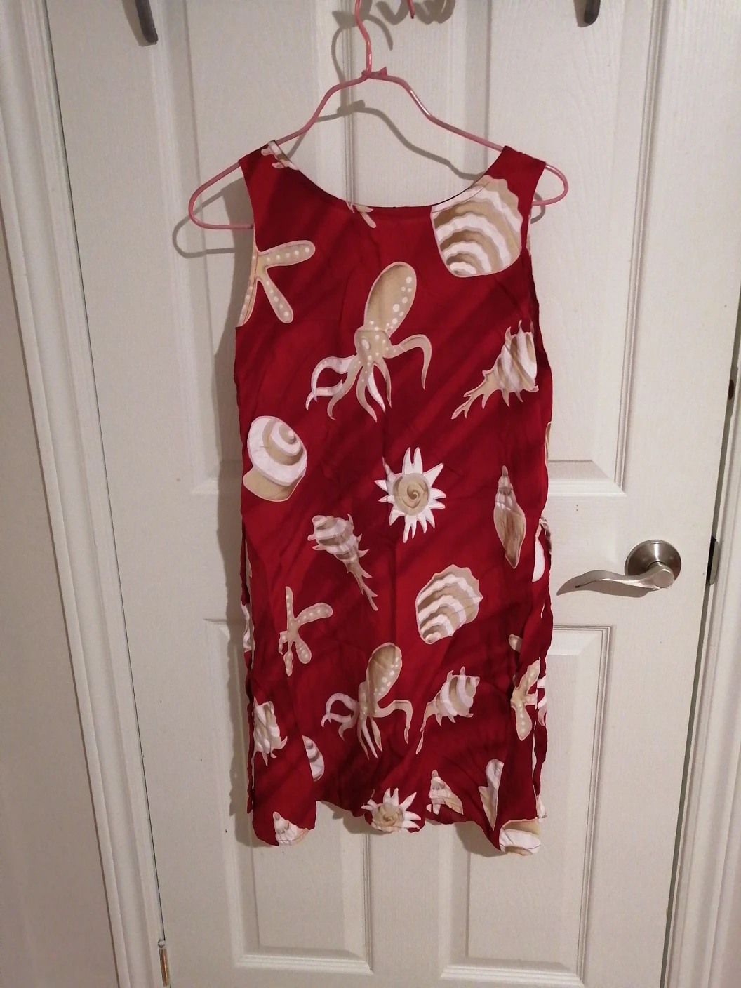 Red Sleeveless Dress with Sea Life Pattern