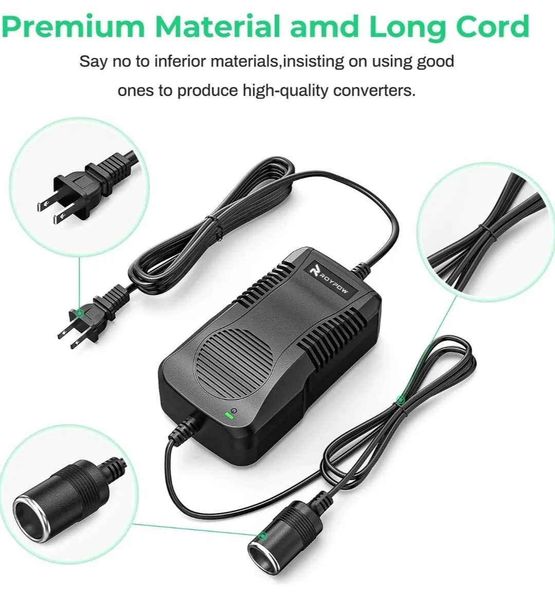 RoyPow 180W 15A AC to DC Power Supply Converter – 12V Car Socket image indicator(2)