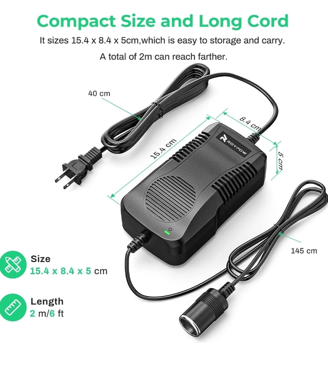 RoyPow 180W 15A AC to DC Power Supply Converter – 12V Car Socket image indicator(6)