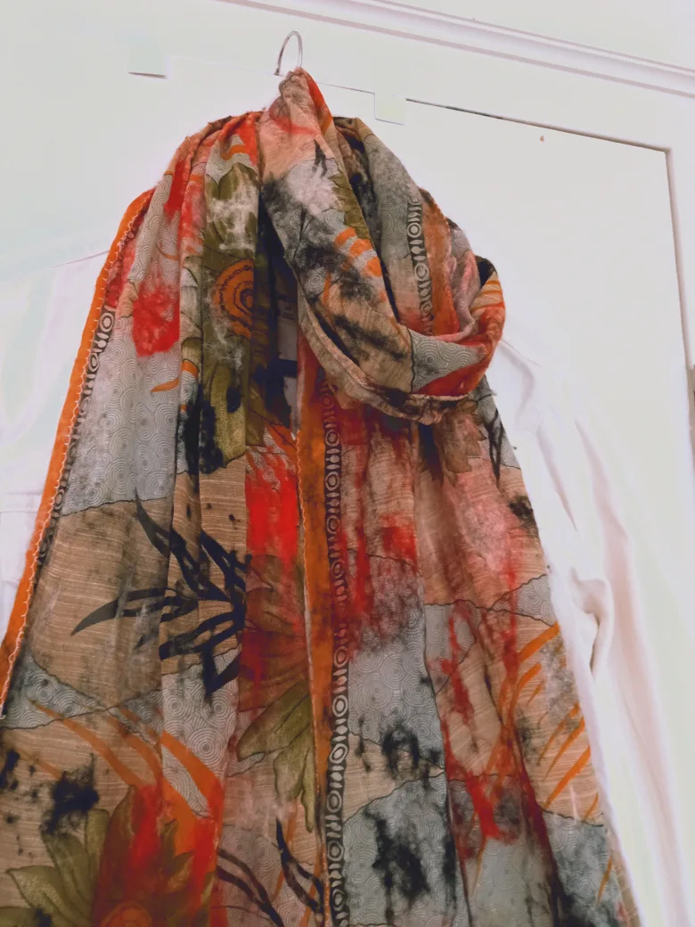 Floral Patterned Scarf - Orange & Beige thumbnail