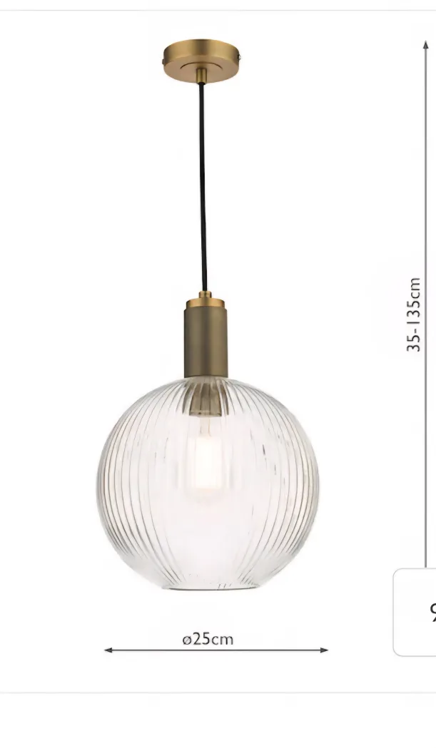 ValueLights Ribbed Glass Globe Pendant Light thumbnail