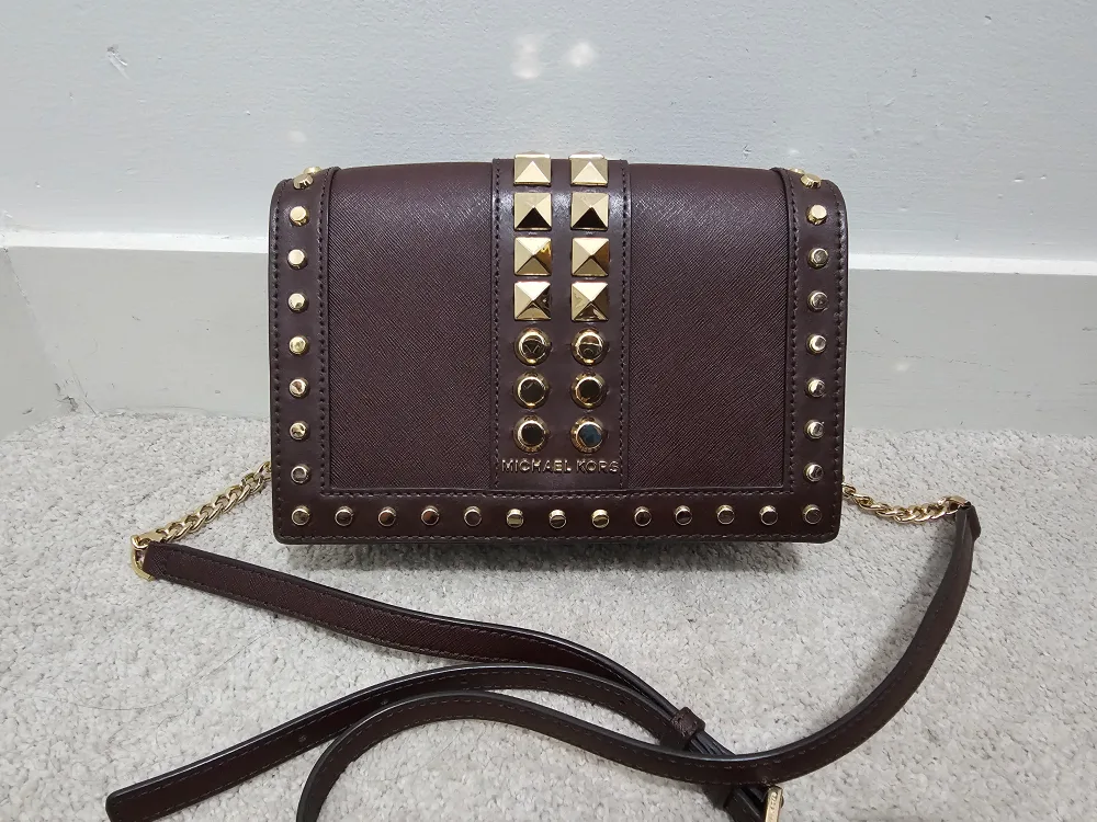 Authentic Michael Kors Brown Studded Crossbody Bag thumbnail