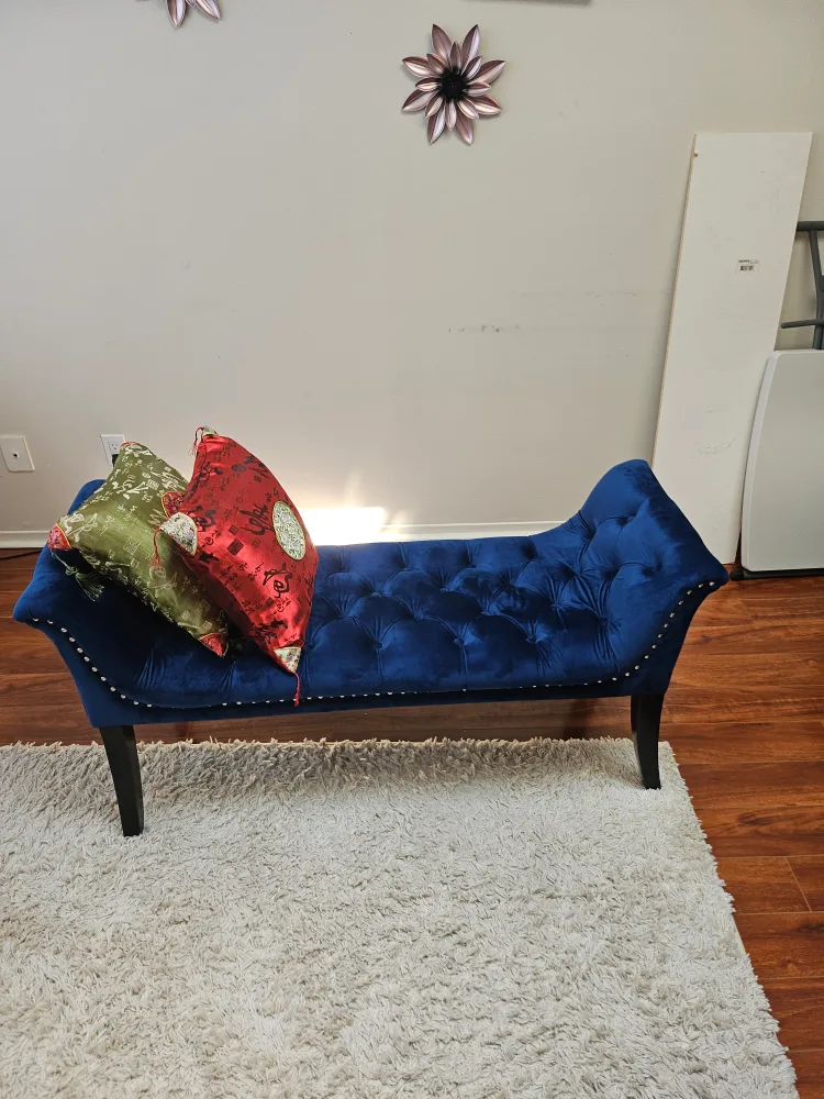 Blue Velvet Tufted Chaise Lounge thumbnail