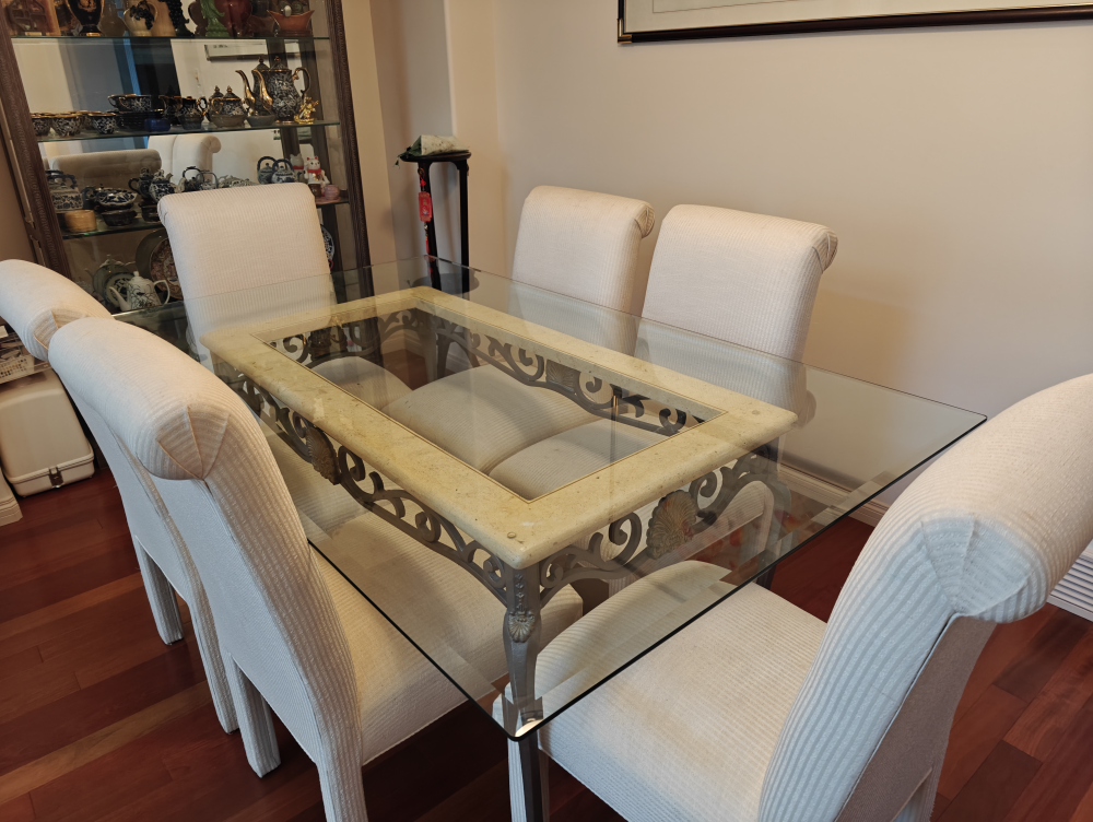 Glass Top Dining Table with 6 Chairs