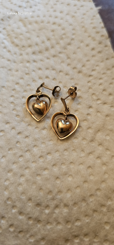 10k 2 Heart Dangle Earrings - photo 3